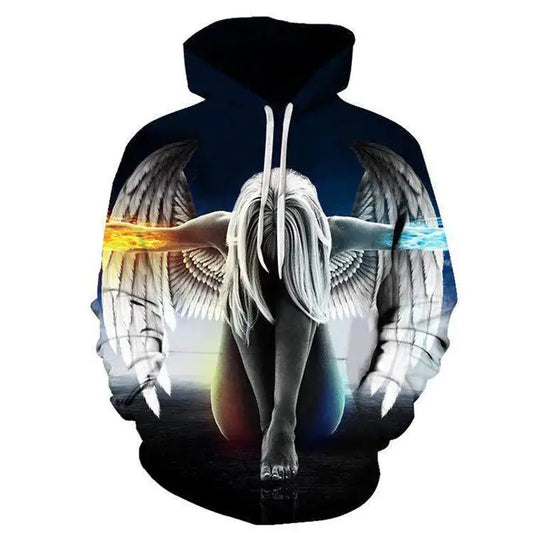 3D Printed Angel Wings Hoodie, Men's Loose Baseball Sweatshirt