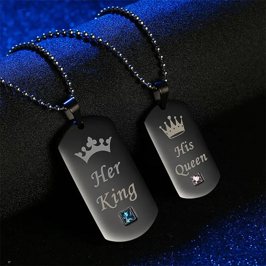 His Queen, Her King Couple Necklace with Tags
