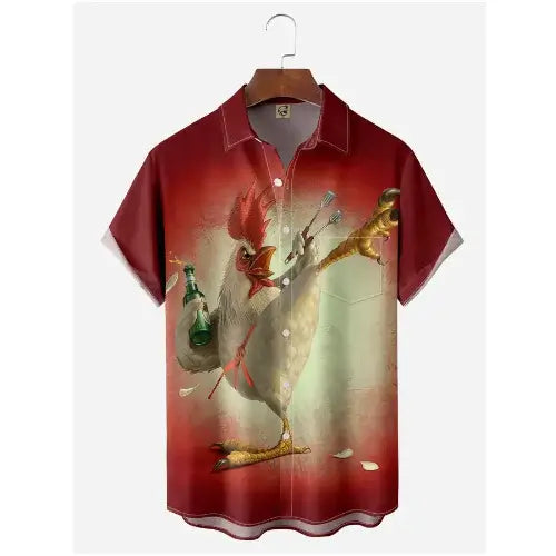 3D Printed Short Sleeve Kung Fu Rooster Shirt for Men